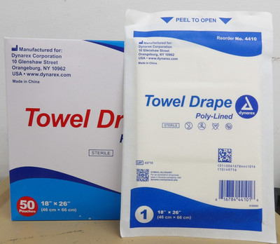 Dynarex 4410 Towel Drapes, Poly-Lined, 50 pouches per box, Sterile