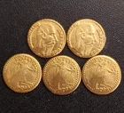 5 Mini Gold Coins (2 x Mexico 1865 & 3 x U.S. 1907 Double Eagle, 2.3 Grams)