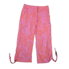 Vintage Lilly Pulitzer Pink Pineapple Floral Print Crop Pants Sz 0 Ruched Resort