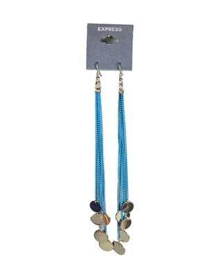 Express Women's Gold Plated Blue Statement Hook Earrings NWT