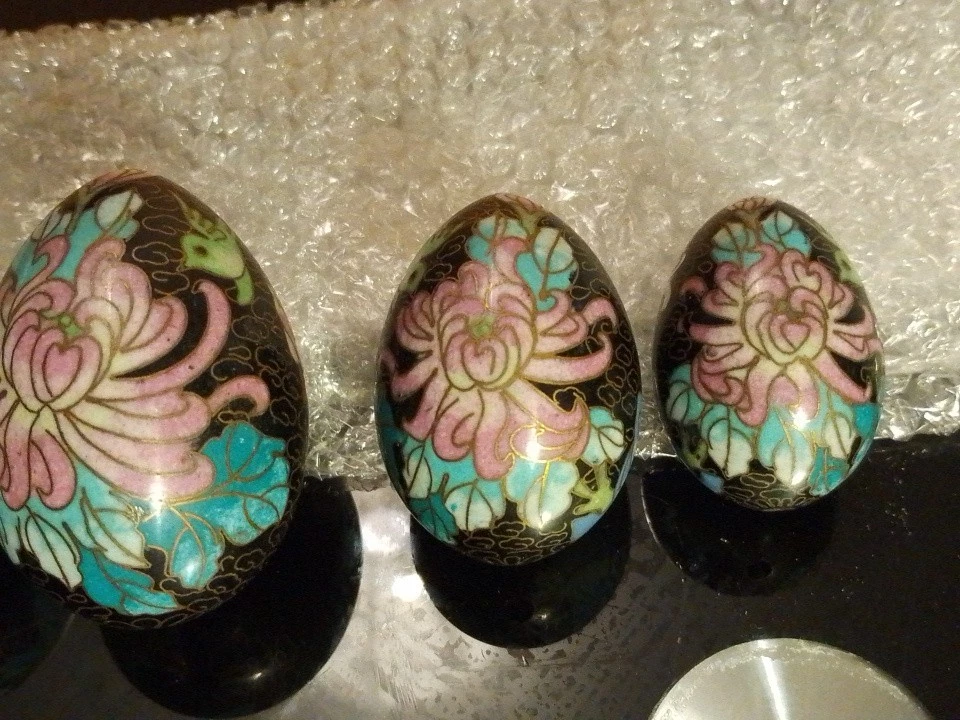 Lot Oeuf cloisonné émaillé Noir décor floral Oiseaux Cadeau Noel Anniversaire - Photo 2/4