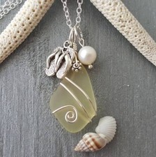 Hawaiian Jewelry Sea Glass Necklace, Wire Yellow Necklace Island-Lifestyle