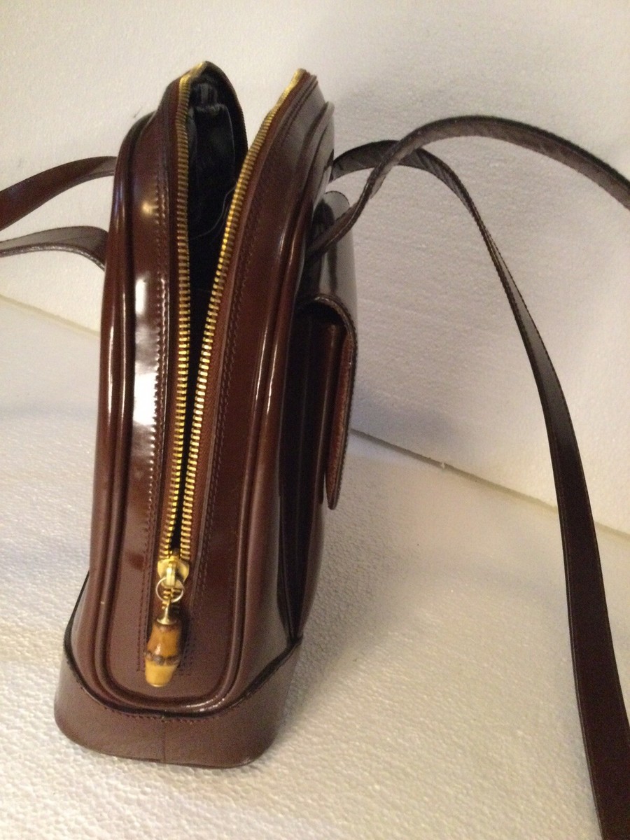 GUCCI Bamboo Shoulder Bag Patent Leather Dark Red/Maroon GUCCI Bamboo Shoulder Bag Patent Leather Dark Red/Maroon