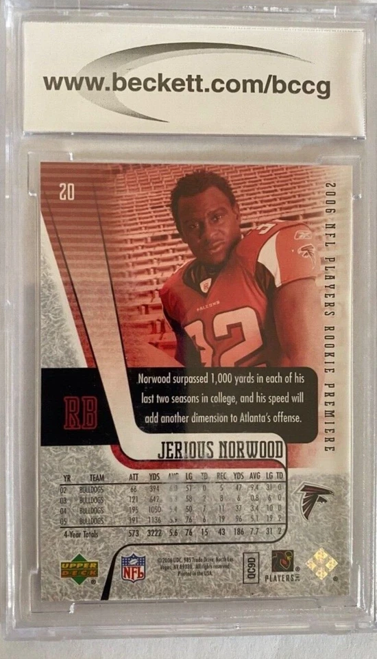 2006 Upper Deck Rookie Premiere Jerious Norwood Falcons Beckett BCCG 10 Gem Mint - Image 4 of 4