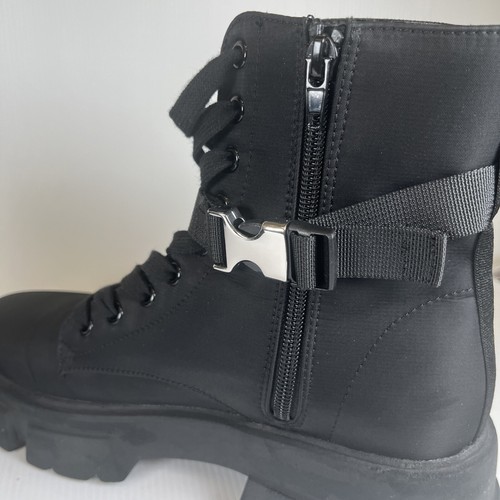 Stivali da combattimento Steve Madden Thorpe neri micro pochette punta chiusa arrotondata 11M - Foto 7 di 10