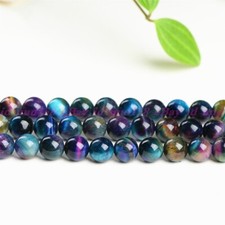 Natural Galaxy Aurora Peter Tiger's Eye Round Gemstone Loose Beads 15"AAA 