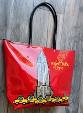 Marc Tetro New York City Red Vinyl Patent Zip Top Tote Shopper