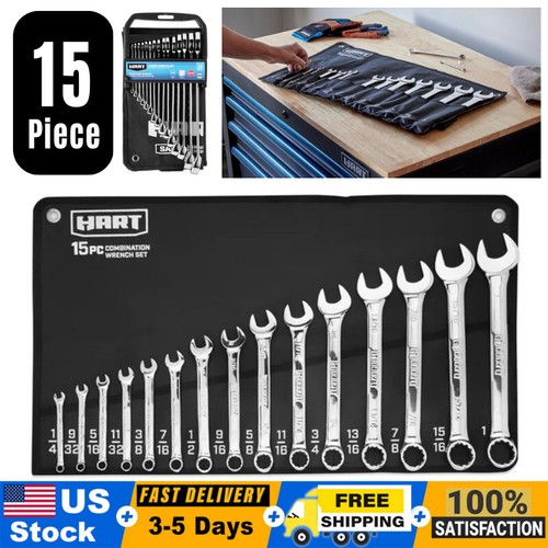 15pc SAE Combination Spanner Set Gear Wrench Standard Head Extra long w/Pouch
