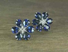 3.5Ct Lab Created Sapphire Diamond Flower Stud Earrings 14K White Gold Finish.
