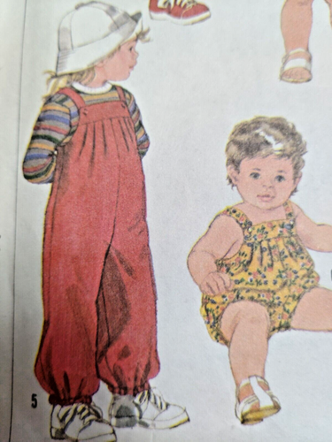 Bib Overalls Sun Dress Bubblesuit Romper 1T 12M Simplicity 7782 Sewing Pattern - Picture 2 of 11