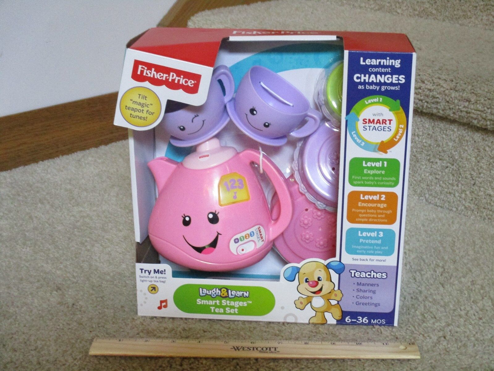 Fisher Price Laugh & Learn Smart Stages Tea Set 123 ABC 3 Levels Manners  Sharing