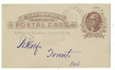 1886 Buffalo NY, Early Leavitt Cancel, UX8 Postal Card to Canada Hardware Advert