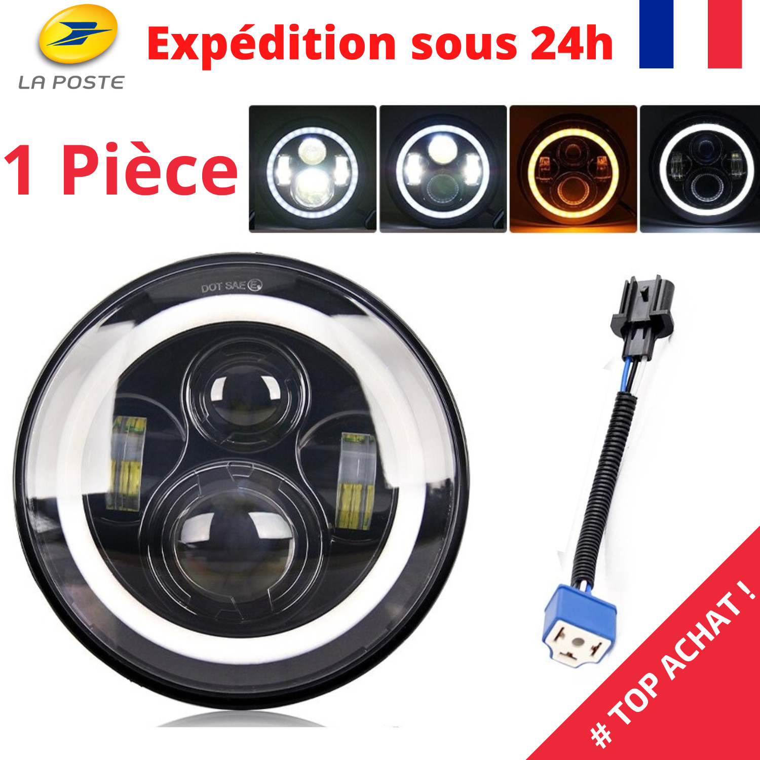 Phare LED DRL optique avant double faisceau pour moto tout terrain enduro cross 12V
