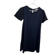 Loft Dress Women's Small Navy Blue Boho Fringe Tassel Polka Dot Shift Solid