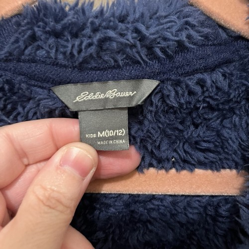 Eddie Bauer Kids Quest Plush Fleece Hooded Jacket Navy Olive Colorblock Size M - Picture 8 of 14
