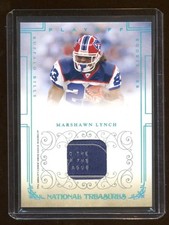 2007 NATIONAL TREASURES MARSHAWN LYNCH RC GAME WORN LAUNDRY TAG PATCH #ED /10