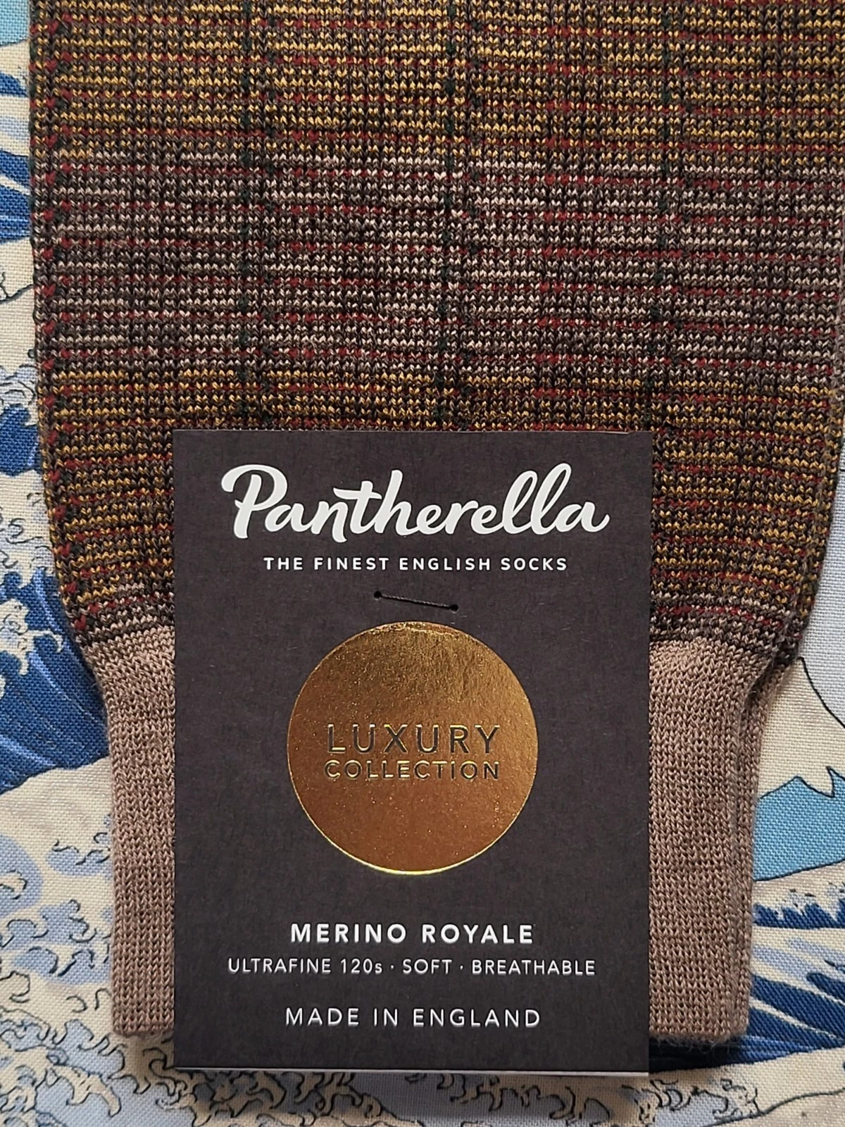 Pantherella Men's Merino Wool English Socks Jacquard Check Brown UK 6-7 EU39-40