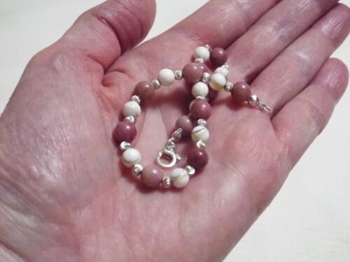 Muschel & Multicolor Rosa Rose Rhodochrosit Edelstein Sterlingsilber Armband - Bild 4 von 23