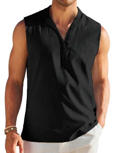 Camiseta sin mangas sin mangas de color liso para hombre Camiseta informal Chaleco de playa Camiseta - Imagen 14 de 27