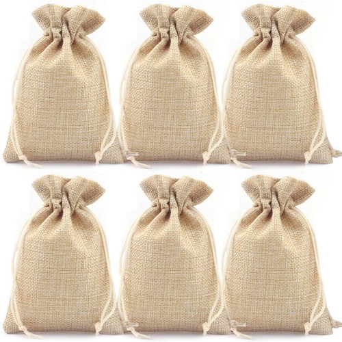 50PCS Burlap Gift Bags with DrawstringLinen Burlap Bags Candy Bags