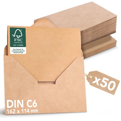 50x Faltkarten blanko mit Umschlag Kraftpapier I Klappkarten und Briefumschläge