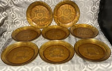 8 VINTAGE SALAD PLATES 9.25" DURALEX AMBER GLASS-MADE IN FRANCE
