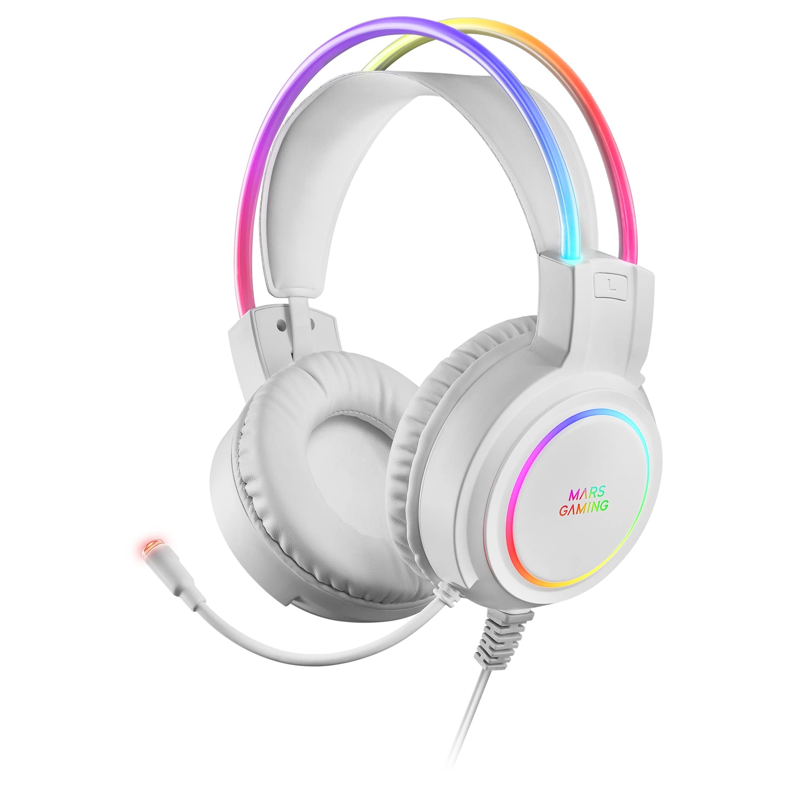 Mars Gaming MHRGB White, Chroma RGB Flow Headset, Professional Microphone, Space