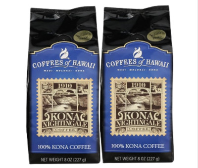  100% Kona Coffee Whole Bean - Coffees of Hawaii - Kona Nightingale 8 oz (2bag)