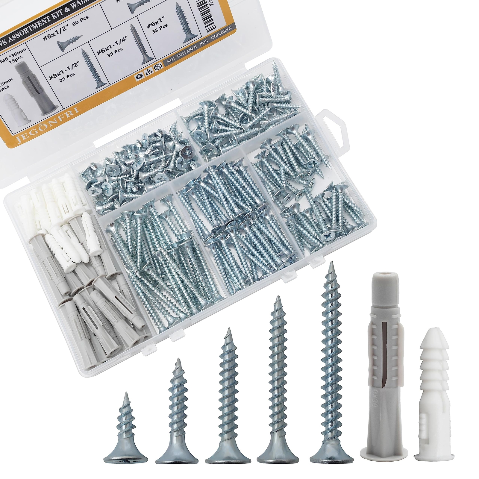 High Hardness 203-Piece Wood Screw and Plastic Wall Anchor Assortment Kit 1/2 Inch