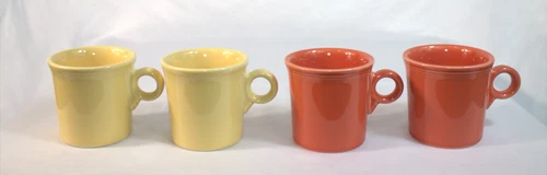 4x HLC Fiesta Ware yellow,Tangerine Coffee MUG Cup O Ring Handle Fiestaware