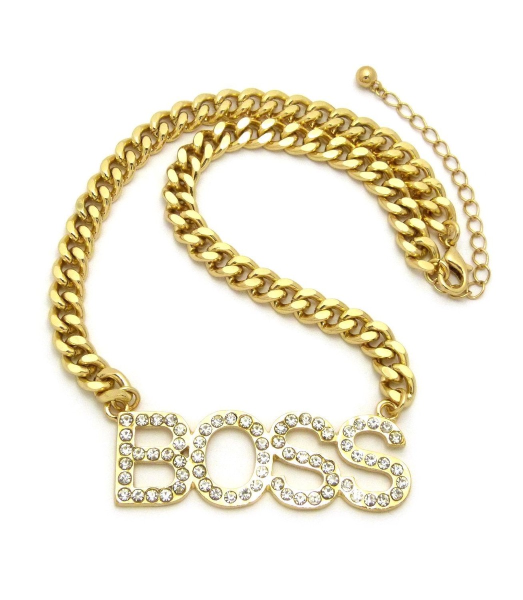 Women's Fashion 14K Gold Plated CZ BOSS Pendant W/ 8mm 16