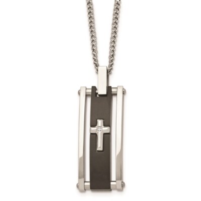 Chisel Men's Necklace Stainless Steel Cross IP-plated Polished Cubic ...