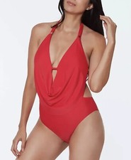 Bar III Solid Cowlneck One-Piece Swimsuit Paradise Pink Medium