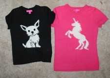 TAKE OUT GIRLS Sz 7/8  10/12 SHORT SLEEVE SWEATERS unicorn or puppy Choice