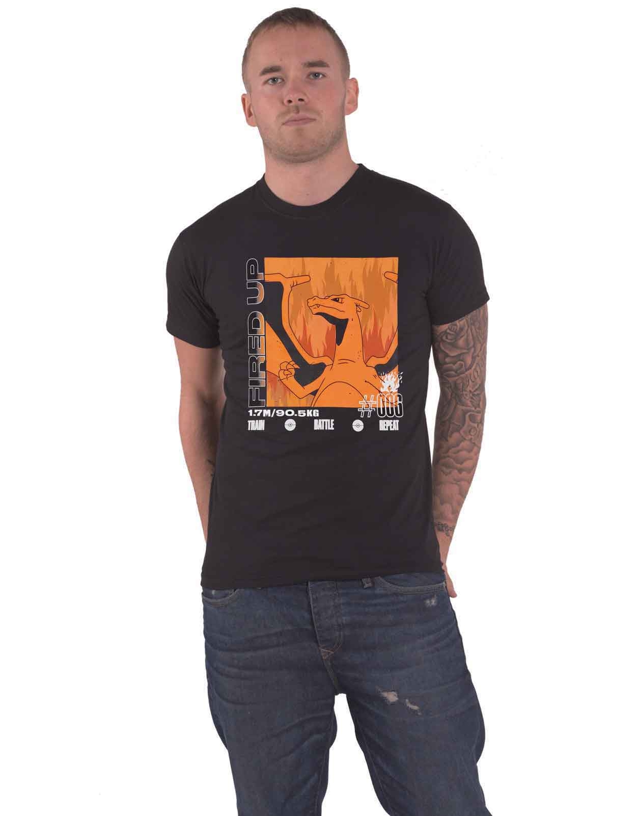 Pokemon T Shirt Charizard Fired Up Flame Logo new Official Mens Black Size XL