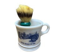 Surrey Milk Glass Shaving Cup Cadillac 1914 And Shave Cream Brush. Made In USA