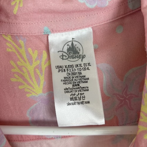 Disney The Little Mermaid Flounder Camp Shirt Size XL Button Down Pink Rare - Picture 3 of 4