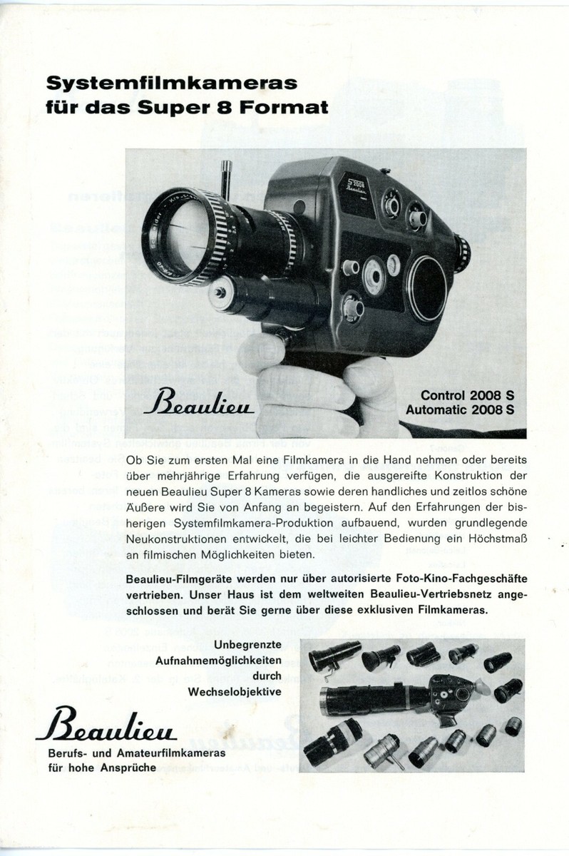 BEAULIEU film camera brochure CONTROL 2008S AUTOMATIC 2008S R16  Y4