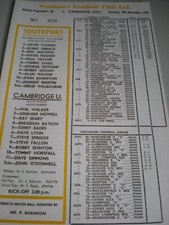 SOUTHPORT v CAMBRIDGE UNITED, 29th NOVEMBER 1975, SS CARD, MINT CONDITION.