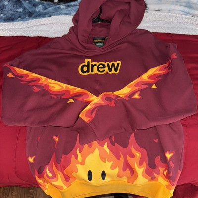 DREW HOUSE  Fire Flames Hoodie Justin Bieber authentic NEW Men s Large Red Rare