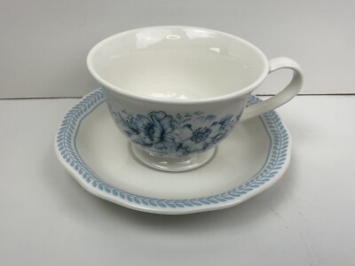 Portmeirion Linea blau & weiß Lorbeer Fuß Tasse & Untertasse sieht unbenutzt aus