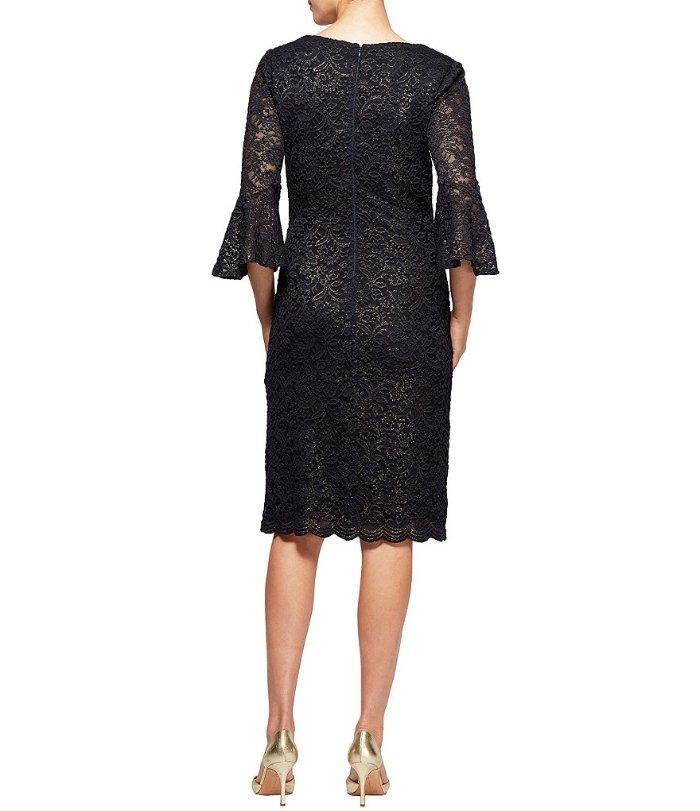 alex evenings bell sleeve dress ALEX EVENINGS 10P Navy/Gold Illusion V-neck Bell Sleeve Dress NWT $189