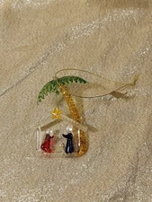Vintage Roman Inc Glass Works Holy Family Spun Glass Nativity Christmas Ornament