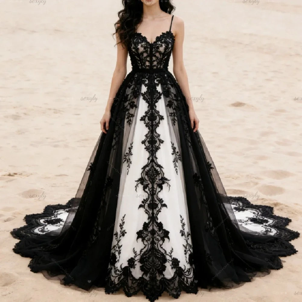 used black wedding dress Gothic Black Vintage Wedding Dresses A Line V Neck - main image 0