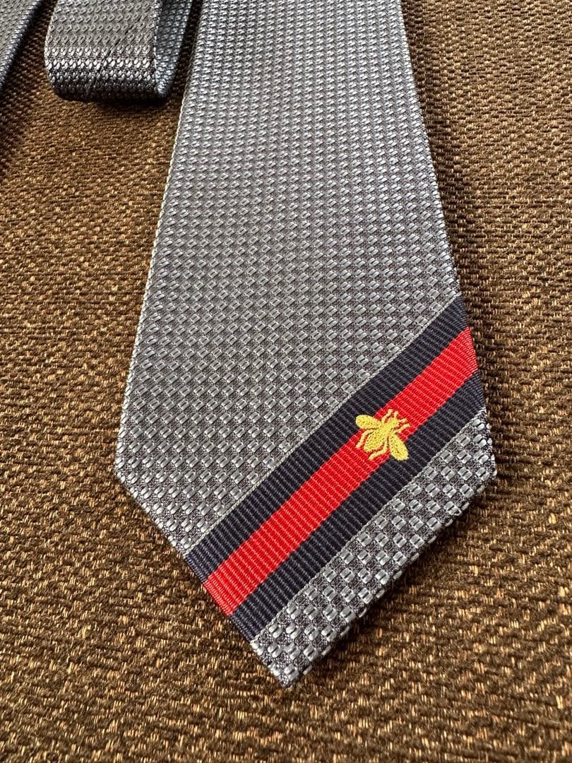 Gucci Necktie Tie 100% Silk Blue Sherry Line Bee 2.8 inches From Japan thumbnail 19