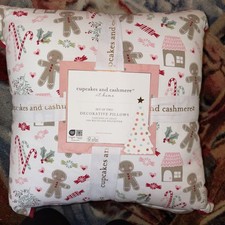 NWT Christmas 18  Decorative Pillows Gingerbread Men Candy Canes Reversible X2