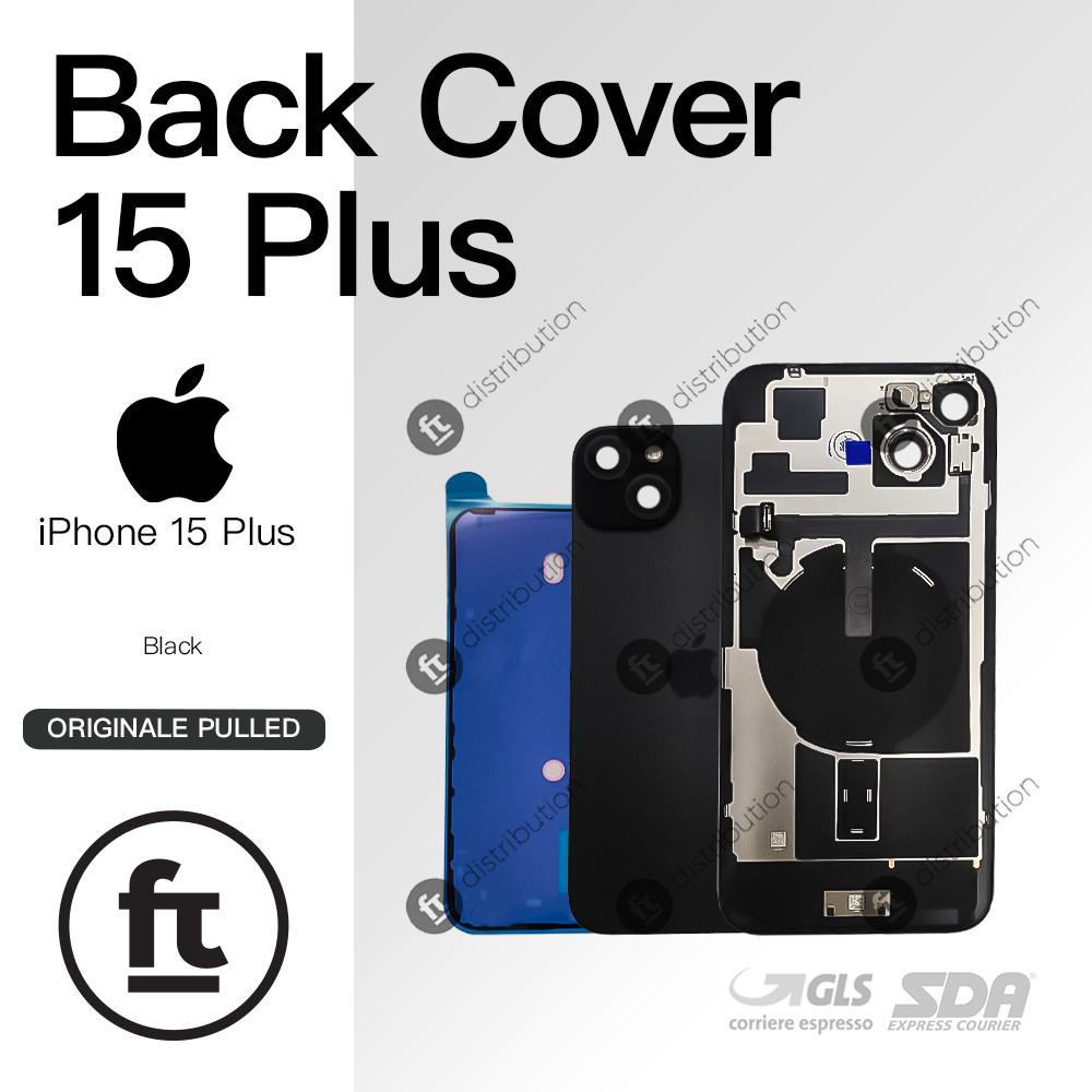 APPLE VETRO POSTERIORE IPHONE 15 PLUS BLACK NERO ORIGINALE PULLED + ADESIVO BACK