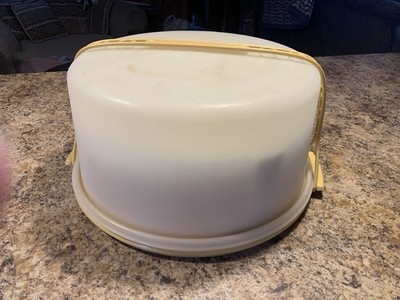 Vintage Tupperware Cake Saver Carrier w/ Cake Stand Harvest Yellw Gold Handle
