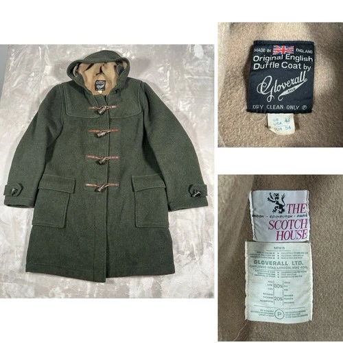 Vintage Gloverall Duffle Coat Mens 44 Green Wool Toggle Hooded British England - product listing photo