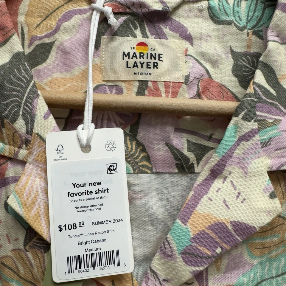 Marine Layer NEW Men's Sz M Floral Parrots Birds Tencel Linen Beach Resort Shirt - Image 3 of 4